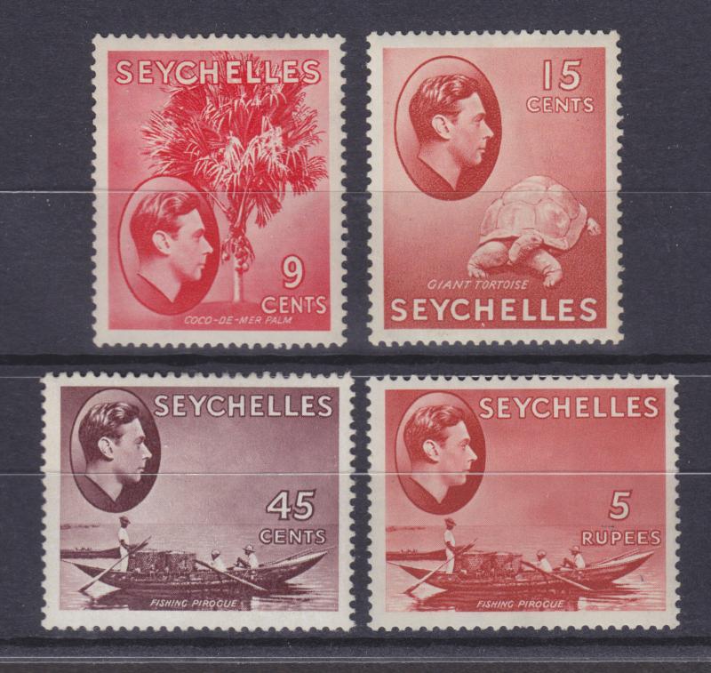 Seychelles Sc 130/148a MLH. 1938-1941 KGVI definitives, 4 different F-VF