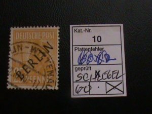 BERLIN 1948 USED SIGNED SCHLEGEL MI. 10 BLACK OVERPRINT VF/XF 300 EUROS (186)