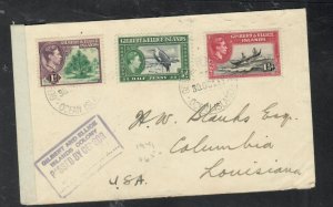 GILBERT & ELLICE ISLANDS COVER (PP0601B) 1941 KGVI 1D+1/2D+1 1/2D CENSOR OCEAN 