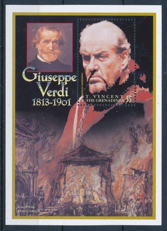 [95046] St. Vincent & Grenadines 2001 Music Verdi Nicolai Ghiaurov Sheet MNH