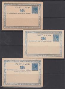 Ceylon H&G 30/31, mint. 1893 2c blue QV postal cards, 3 diff, F-VF