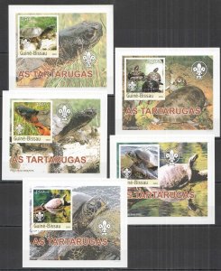 Nw0331 2003 Guinea-Bissau Turtles Scouting Fauna Cardboard 5 Lux Bl Mnh