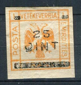 ALBANIA; 1913 Double Headed Eagle Imperf local Tax issue Mint hinged 25/1F.