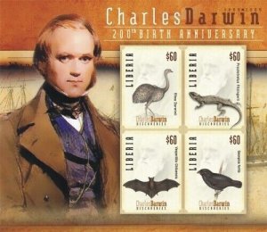 Liberia - 2009 CHARLES DARWIN 200th BIRTHDAY ANNIVERSARY - Sheet of 4 Stamps MNH