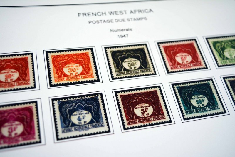 COLOR PRINTED FRENCH WEST AFRICA 1943-1959 STAMP ALBUM PAGES (15 illustr. pages)