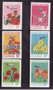 Gabon-Sc#C109-11-unused NH airmail set-Planes-Flowers-Flora-1971-