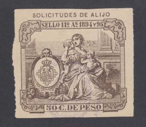 Cuba Jo23 used. 1894 50c brown UNLOADING PERMIT fiscal, used in Puerto Rico