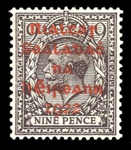 Ireland #11var, 1922 9p agate, red overprint, PQ for POSTAGE variety, lig...