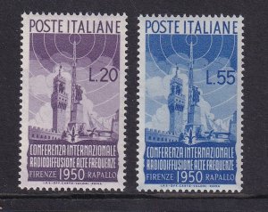 Italy   #538-539  MNH  1950  Shortwave radio conference.  radio mast