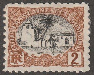 Somali Coast Postage Stamp Scott#50, Used Hinged 2, Palm, House