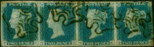 GB 1840 2d Pale Blue SG6 Fine Used Strip of 4 (T-C to T-F) Pl.1 Black MX Scarce