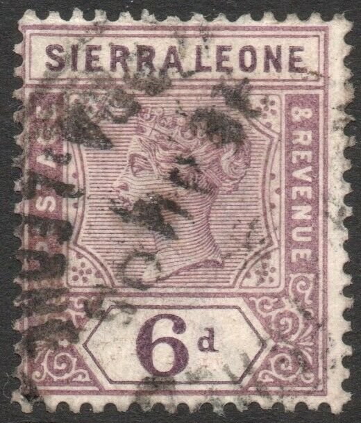 SIERRA LEONE-1897 6d Dull Mauve Sg 49 GOOD USED V42947