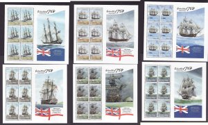 Gibraltar-Sc#1128-33-six unused NH sheets-Ships-Admiral Horatio Nelson-Flags-200