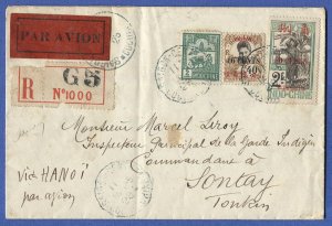 INDO-CHINA France 1929 Reg. Airmail Flight cover, SAIGON to SON-TAY, TONKIN