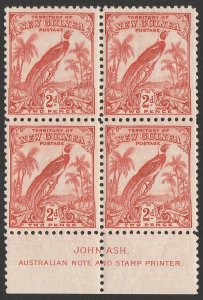 NEW GUINEA 1932 Undated Bird 2d Ash imprint block. MNH **