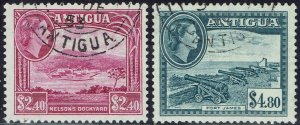 ANTIGUA 1953 QEII PICTORIAL $2.40 AND $4.80 USED