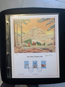 1986 Isle of Man Christmas first day cover panel, big size with plastic holder