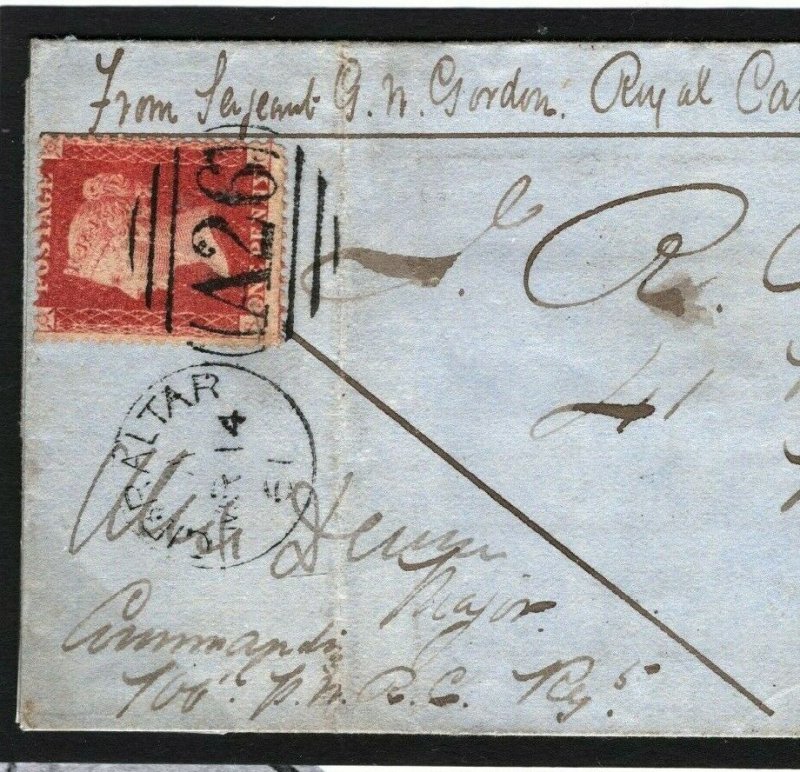 GB Used Abroad GIBRALTAR Cover Signed Canada *CRIMEAN WAR VC* 1861 MILITARY 5k