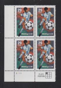 ALLY'S STAMPS US Plate Block Scott #2834 29c World Cup Soccer [4] MNH F/VF [STK]