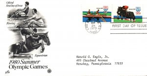 US TOPICAL CACHETED FIRST DAY COVER 1980 SUMMER OLYMPIC GAMES SET OF 4 ON 2 