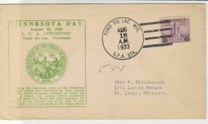 U.S. 1933 Minnesota Day SPA Convention Fond Du Lac Illust Stamp Cover Ref 34524