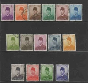 INDONESIA #387-400 1951-53 PRES SUKARNO F-VF USED a