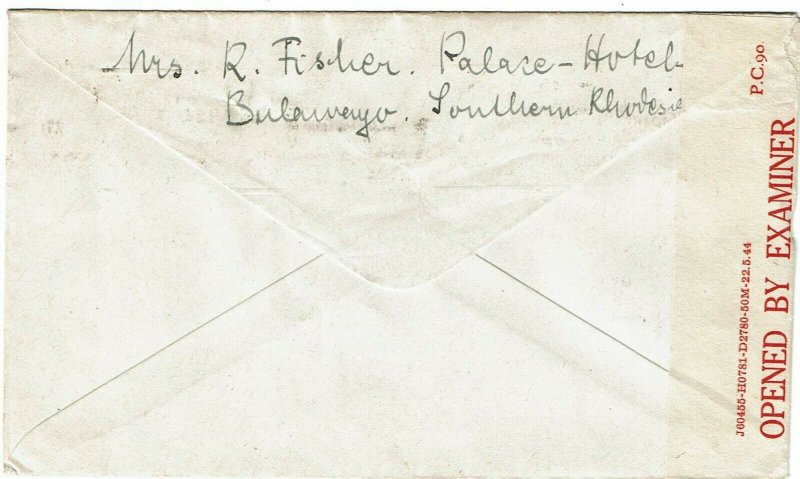 Southern Rhodesia 1944 Bulawayo machine cancel on cover to the U.S., censored