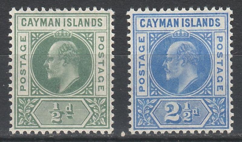 CAYMAN ISLANDS 1905 KEVII 1/2D AND 21/2D WMK MULT CROWN CA