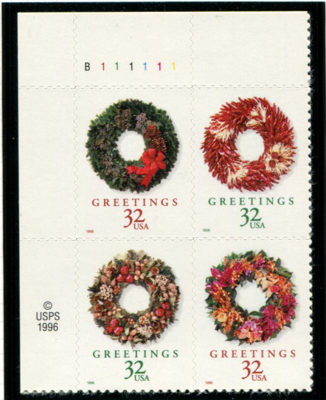 3252b US 32c Wreaths SA, MNH blk/4