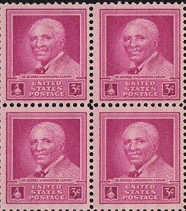 1948 George Washington Carver Block of 4 3c Postage Stamps, Sc#953, MNH, OG