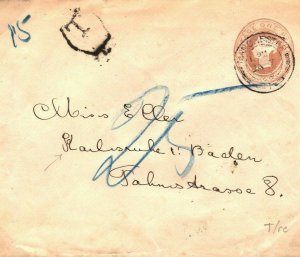 GB Cover 1d Pink Manchester SCARCE UNDERPAID DESTINATION Karlsruhe 1902 40a.17