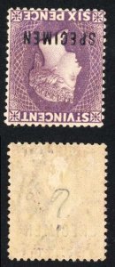 St Vincent SG52s 6d Violet opt SPECIMEN Wmk INVERTED M/M