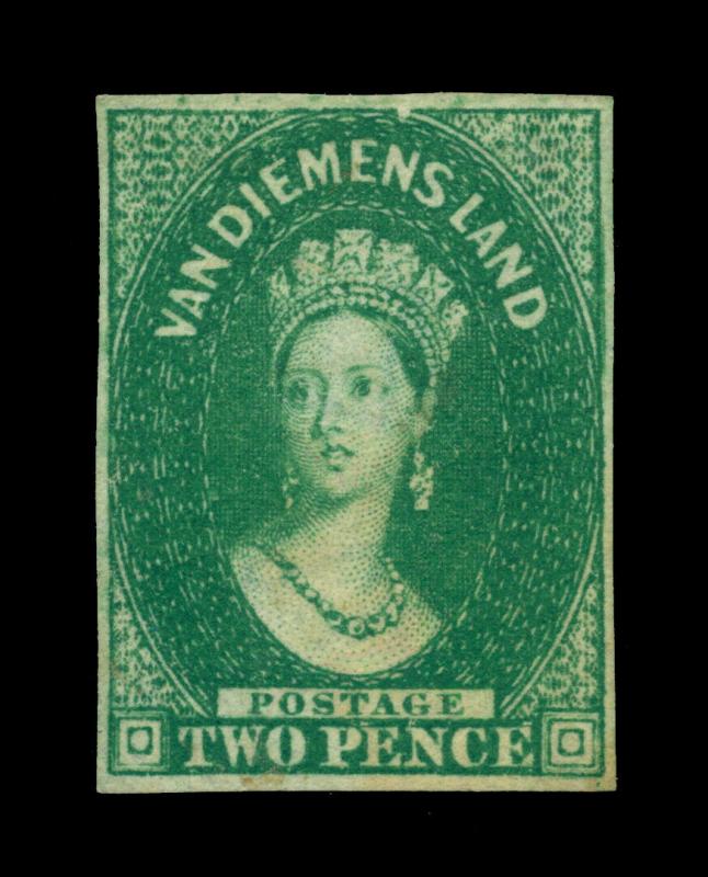 TASMANIA 1855 Queen Victoria  2p dark green Scott # 5 ( SG15) UNUSED XF