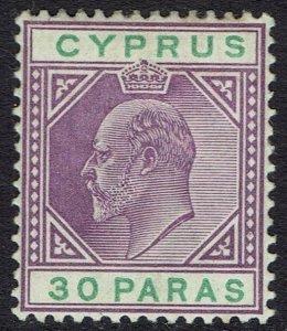 CYPRUS 1902 KEVII 30PA WMK CROWN CA