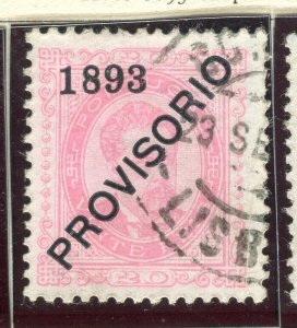 PORTUGAL; 1893 classic Luis 1893 PROVISORIO Optd. issue fine used 20r. value