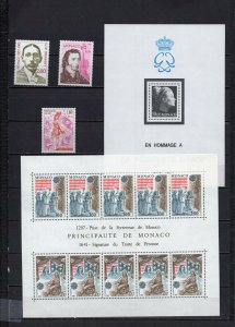 MONACO 1982-1983 SET OF 3 STAMPS, SHEET OF 10 STAMPS & S/S MNH