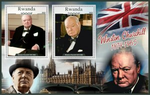 Stamps. Famous People,Winston Churchill Rwanda 2022 year 1+1 sheets