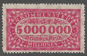 Doyle's_Stamps: 1920s MH German 5 Million Reichsmark Income Tax Stamp