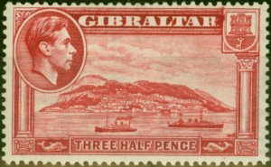 Gibraltar 1938 1 1/2d Carmine SG123 P.14 Fine Mtd Mint (2)