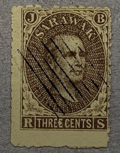 Sarawak 1869 3c used. Scott 1, CV $240.00. SG 1