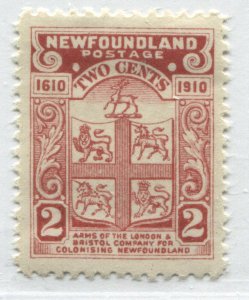 Newfoundland 1910 2 cents perf 12 by 11 1/2  mint o.g. hinged, Note thinned spot