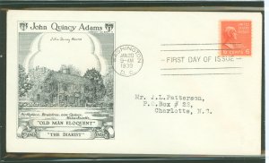 US 811 1939 6c John Quincy Adams (part of the presidential/prexy series) coil single on an addressed first day cover with an his