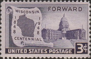 # 957 MINT NEVER HINGED ( MNH ) WISCONSIN STATEHOOD 100TH ANNIV.