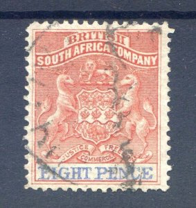 Rhodesia 8d Rose Lake & Ultramarine SG23 Fine Used