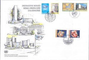 UNITED NATIONS 1996 NEW DEFINITIVE  STAMPS  TRIPLE CANCEL FIRST DAY COVERS