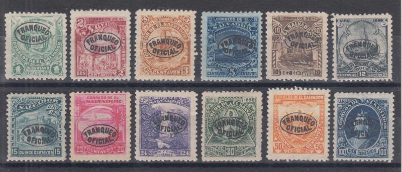 Salvador Sc O13-O24 MNG/MLH. 1896 Watermarked Officials, cplt set of originals