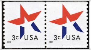 SC#3615 3¢ Star Coil Pair MNH 