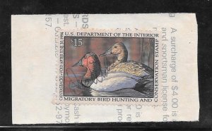 #RW60 Used Federal Duck Stamp on License Piece