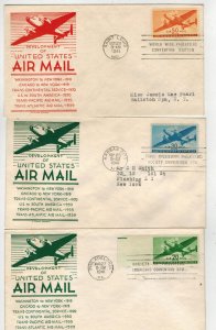 1941 AIRMAIL TRANSPORT AIRPLANES Anderson CMPLT SET OF 7 FDCs 6c to 50c