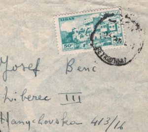 LEBANON Air Mail 50p Cover Beirut Registered 1948 CZECHOSLOVAKIA Liberec MA308